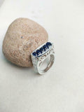 3ct Engagement Ring Oval Cut Blue Sapphire Filigree Cocktail 14k White Gold Over