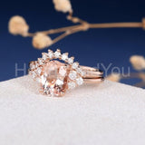 2.2ct Oval Cut Simulated Morganite Curved Band Bridal Set 14k Rose Gold Plated