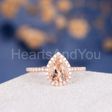 1.2ct Pear Cut Simulated Morganite Halo Engagement Ring 14k Rose Gold Plated