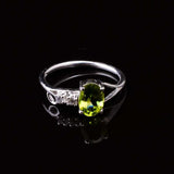 0.5ct Oval Cut Green Peridot Solitaire with Accent Ring 14k White Gold Finish
