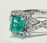 3.5ct Engagement Ring Green Cushion Cut Halo Split Shank 14k White Gold Finish