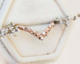 Curved Twig Chevron Stackable Wedding Band 0.5ct Round Diamond 14k RoseGold Over