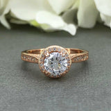 Antique Vintage Halo Engagement Ring 2ct Round Cut Diamond 14k Rose Gold Finish