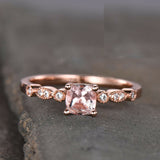 1ct Cushion Cut Peach Morganite Diamond Accent Solitaire Ring 14k Rose Gold Over