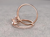 2ct Emerald Cut Peach Morganite Engagement Ring Bridal Set 14k Rose Gold Finish