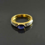 1.4ct Oval Cut Blue Sapphire Diamond Accent Solitaire Ring 14k YellowGold Finish