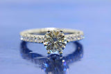 1.5ct Round Cut Diamond Engagement Ring Antique Milgrain 14k White Gold Finish