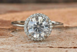 Halo Solitaire Engagement Ring 1.5ct Round Cut VVS1D Diamond 14k White Gold Over