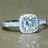 2.6ct Cushion Cut Diamond Halo Solitaire with Accent Ring 14K White Gold Finish