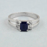 1.5ct Engagement Ring Emerald Cut Blue Sapphire Split Shank 14k WhiteGold Finish