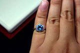 2.25ct Engagement Ring Round Cut Blue Topaz Flower 14k White Gold Finish