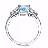 2.4ct Engagement Ring Emerald Cut Aquamarine Diamond Petite 14k White Gold Over