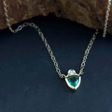 1ct Green Emerald Pendant with Chain Trillion Cut Crown 14k Yellow Gold Finish