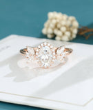 0.5ct Oval Simulated Diamond Halo Cluster Engagement Ring 14k Rose Gold Plated