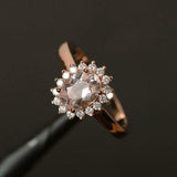 1.2ct Engagement Ring Oval Cut Peach Morganite Floral Halo 14k White Gold Finish