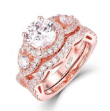 2.4ct Round Cut Moissanite Halo Split Shank Bridal Set 14k Rose Gold Plated