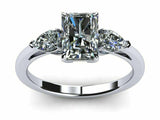 2.1ct Radiant Cut Diamond Three Stone Engagement Ring 14k White Gold Finish