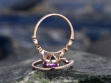 2Ct Round Cut Purple Amethyst Bridal Set Halo Engagement Ring 14K Rose Gold Over