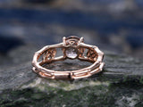1.5Ct Round Cut Peach Morganite Bamboo Leaf Engagement Ring 14K Rose Gold Finish