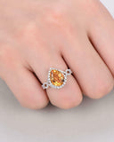 2Ct Pear Cut Yellow Citrine Diamond Halo Engagement Ring 14K White Gold Finish