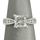 1.5ct Princess Cut Diamond Solitaire Ring 14K White Gold Over with Round Accents