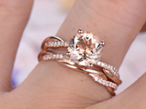 1.7ct Round Peach Morganite Infinity Bridal Engagement Ring 14k Rose Gold Finish