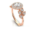1.7ct Round Cut Diamond Engagement Ring Halo Leaf Design 14k Rose Gold Finish