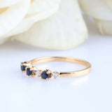 0.3ct Round Cut Blue Sapphire Wedding Band Ring Anniversary 14k Yellow Gold Over
