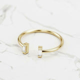 Open Cuff Solitaire Engagement Ring 0.2ct Baguette Cut Diamond 14k RoseGold Over