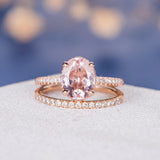 2ct Oval Cut Simulated Peach Morganite Milgrain Bridal Set 14k Rose Gold Plated