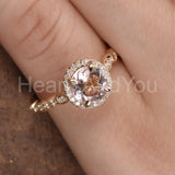 1ct Round Cut Simulated Peach Morganite Halo Engagement Ring 14k RoseGold Plated