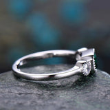 1Ct Green Emerald Milgrain Trilogy Solitaire Engagement Ring 14K White Gold Over