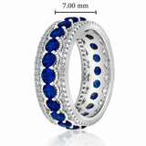 3.4ct Round Cut Blue Sapphire Wedding Band Ring Eternity 14k White Gold Finish