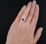 3ct Oval Cut Blue Sapphire Engagement Ring 14k White Gold Over Art Deco Cocktail