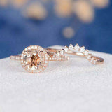 2.5ct Round Peach Morganite Engagement Ring 14k Rose Gold Over Curved Bridal Set