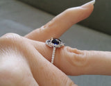 1Ct Round Cut Blue Sapphire Swirl Halo Engagement Ring 14K Rose Gold Finish