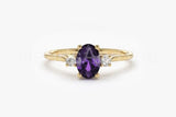 0.2ct Oval Cut Simulated Purple Amethyst Three Stone Ring 14k Yellow Gold Plated