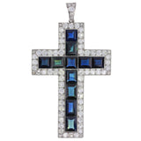 Holy Cross Sapphire Diamond Pendant Locket 14k White Gold Finish Without Chain