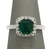 2.5ct Asscher Cut Green Emerald Diamond Halo Engagement Ring 18K White Gold Over