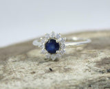 2.2ct Engagement Ring Round Cut Blue Sapphire Floral Halo 14k White Gold Finish