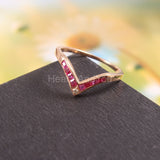 0.3ct Princess Cut Simulated Pink Ruby Chevron Wedding Band 14k Rose Gold Plated