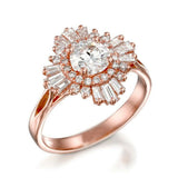 3.5ct Round Cut Diamond Engagement Ring Sunburst Ballerina 14k Rose Gold Finish
