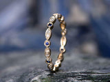 0.9Ct Round Cut Blue Sapphire Slim Eternity Wedding Band 14K Yellow Gold Finish
