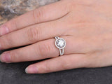 1ct Round Cut VVS1 Diamond Halo Solitaire Engagement Ring 14k White Gold Finish
