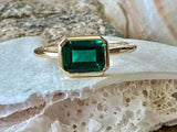 2ct Engagement Ring Green Emerald Cut Bezel Set Solitaire 14k Yellow Gold Finish