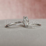 2.2ct Oval Simulated Diamond Hidden Halo Band Bridal Set 14k White Gold Plated