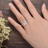 2.5ct Emerald Cut Peach Morganite Diamond Halo Engagement Ring 14k RoseGold Over