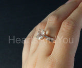 2ct Oval Cut Simulated Peach Morganite Solitaire Bridal Set 14k Rose Gold Plated