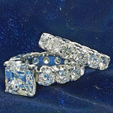 6Ct Asscher Cut Diamond Bridal Set Eternity Engagement Ring 14K White Gold Over