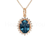 2ct Oval Simulated London Blue Topaz Halo Pendant Chain 14k Yellow Gold Plated